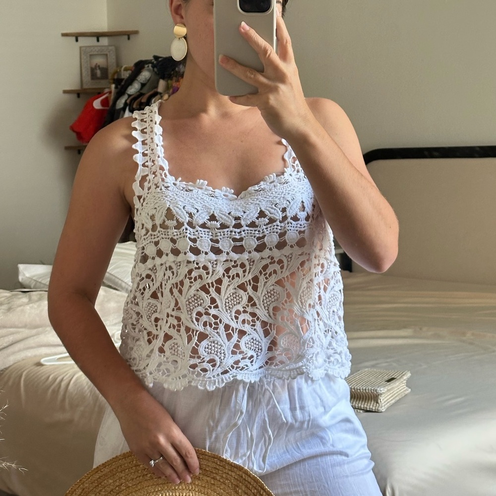White Lace Crochet Tank Top